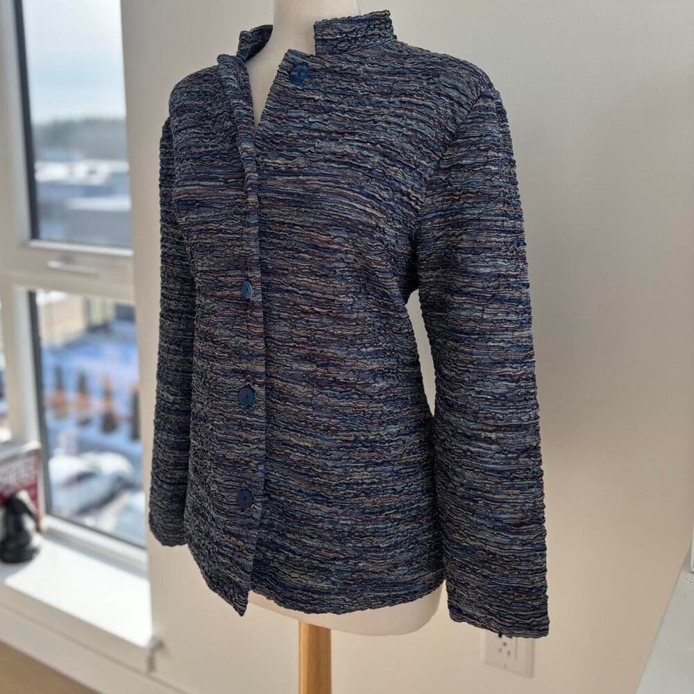 Coldwater Creek Textured Ruffle Glitter Blue Purple Button Up Jacket Sz Large